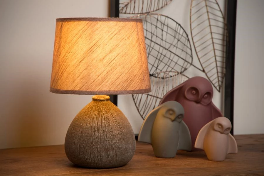 Lucide RAMZI - Lampe de table - Ø 18 cm - 1xE14 - Brun - ambiance 3